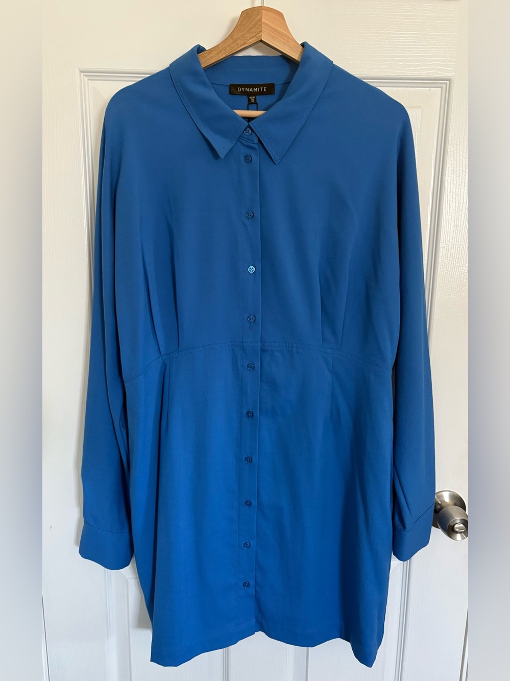 Dynamite Women's Long Sleeve Cinched Shirt Dress- Nebulas Blue XL- NWT